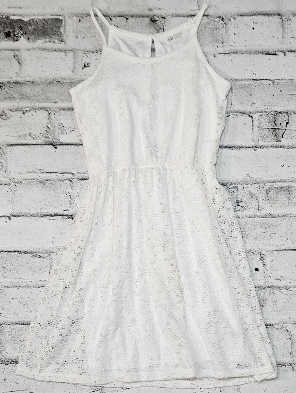 H&M White Lace Fit Flare Sundress Sleeveless Summer Dress Youth 10/12